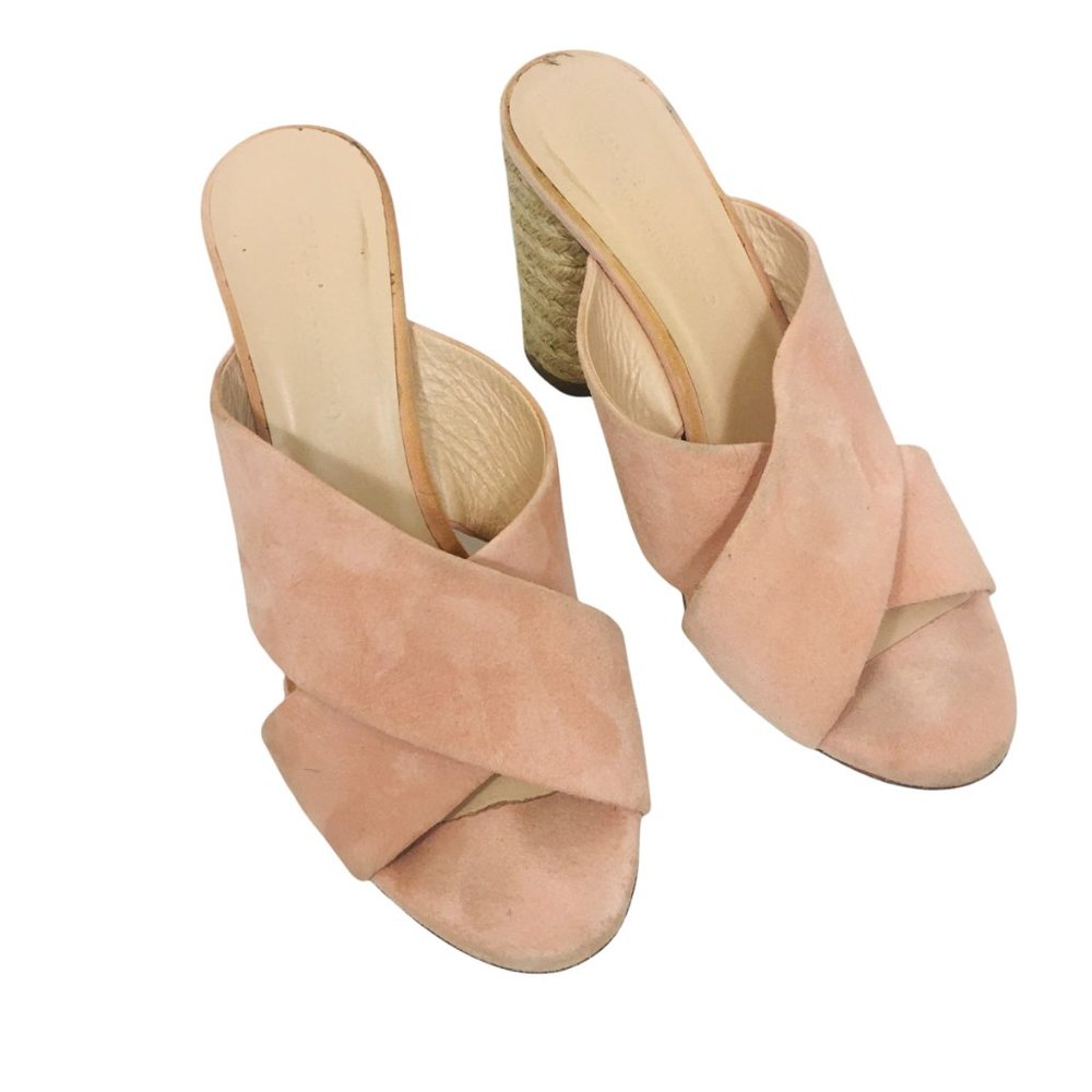 Club Monaco Pink Suede Espadrille Slides Heels, size 40 US9.5